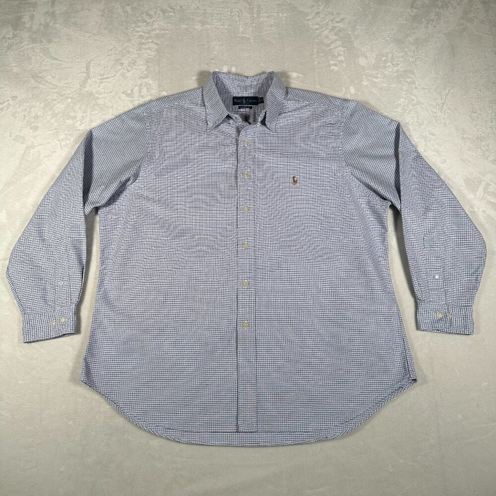 Ralph Lauren Men Shirt Size 17.5 34 35 Classic Fit 100% Cotton Long Sleeve Check